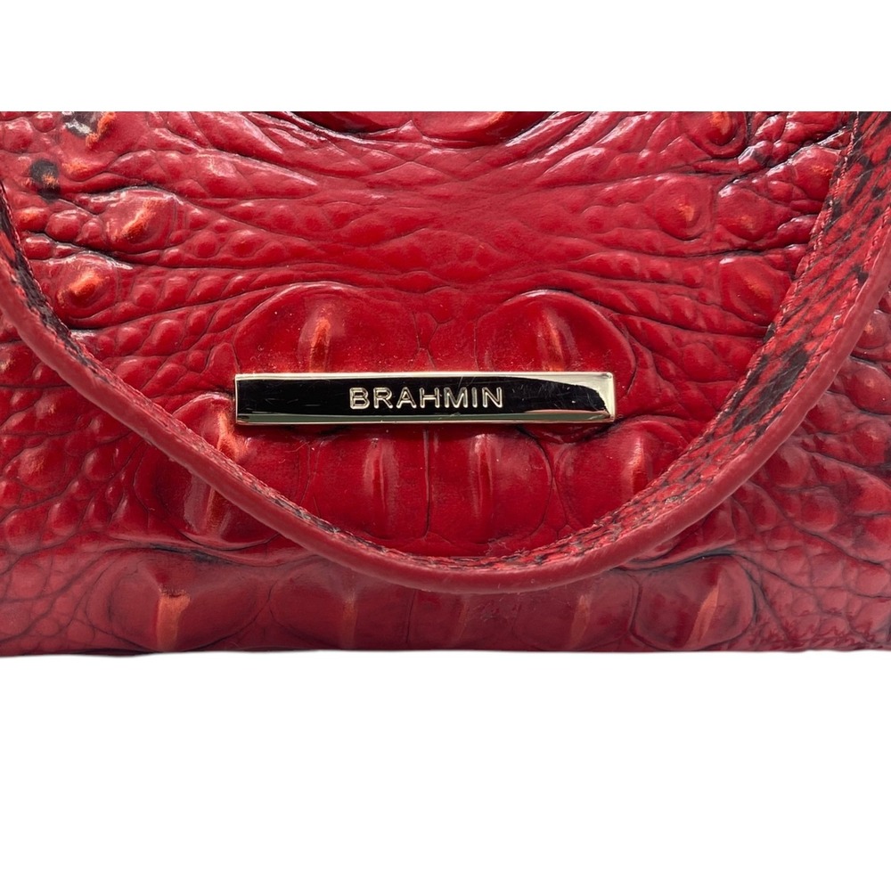 Brahmin Tia Shopper Bag Lipstick Ombre Melbourne Embossed Leather Tote Red Black - Picture 4 of 10